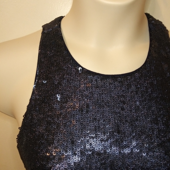 Halston Evening Sexy Bodycon Style Navy Sequinned Cocktail Dress - Picture 6 of 11